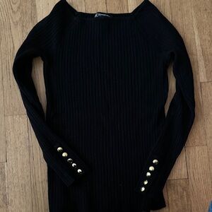 INC International Concepts Black Sweater with Gold Button Details